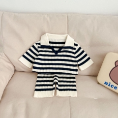 Infant Baby Boys Stripes V Collars Knitted Twist Sweater Combo Pants In Sets Wholesale