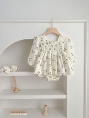 2023 Baby Girls New Autumn Floral Print Long Sleeve One Piece Wholesale