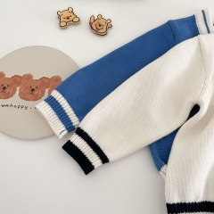 2023 Infant Baby Boys Embroidery V Collars Knit Cardigan Spring & Autumn Knitwear Wholesale