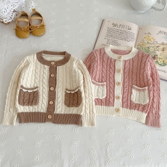 2023 Infant Baby Girls ButtonsKnit Cardigan With 2 Pockets Spring & Autumn Knitwear Wholesale