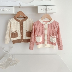 2023 Infant Baby Girls ButtonsKnit Cardigan With 2 Pockets Spring & Autumn Knitwear Wholesale
