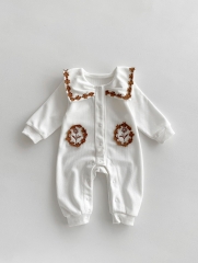 2023 New Autumn Infant Baby Girls Flowers Embroidery Long Sleeve Jumpsuit Wholesale