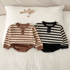 Infant Baby Unisex Stripes Knit Sweaters Long-sleeve Combo Short Pants In Sets Wholesale