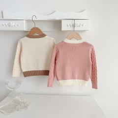 2023 Infant Baby Girls ButtonsKnit Cardigan With 2 Pockets Spring & Autumn Knitwear Wholesale