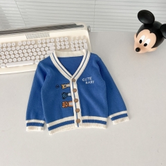 2023 Infant Baby Boys Embroidery V Collars Knit Cardigan Spring & Autumn Knitwear Wholesale