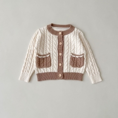 2023 Infant Baby Girls ButtonsKnit Cardigan With 2 Pockets Spring & Autumn Knitwear Wholesale