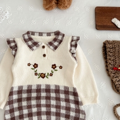 Infant Baby Girls Flowers Embroidery New Arrival Long Sleeve Knit Sweaters One Piece Wholesale