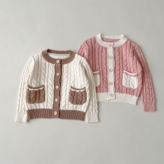 2023 Infant Baby Girls ButtonsKnit Cardigan With 2 Pockets Spring & Autumn Knitwear Wholesale
