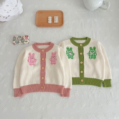 2023 Infant Baby Girls Rabbit Knit Cardigan Spring & Autumn Knitwear Wholesale