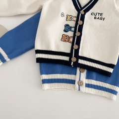 2023 Infant Baby Boys Embroidery V Collars Knit Cardigan Spring & Autumn Knitwear Wholesale