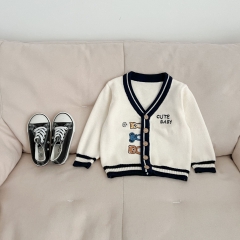 2023 Infant Baby Boys Embroidery V Collars Knit Cardigan Spring & Autumn Knitwear Wholesale