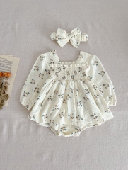 2023 Baby Girls New Autumn Floral Print Long Sleeve One Piece Wholesale