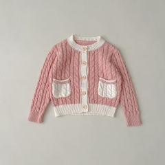 2023 Infant Baby Girls ButtonsKnit Cardigan With 2 Pockets Spring & Autumn Knitwear Wholesale