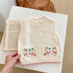 2023 Baby Girls Flower emboidery Hollow-out Solid Knitting Vestr Wholesale
