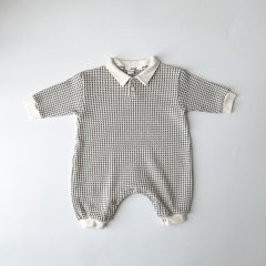 2023 New Autumn Infant Baby Boys Grid Long Sleeve Jumpsuit Wholesale