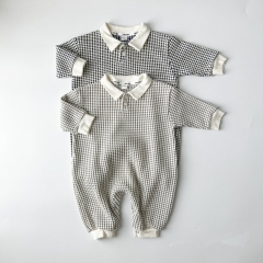 2023 New Autumn Infant Baby Boys Grid Long Sleeve Jumpsuit Wholesale