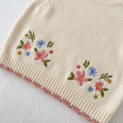 2023 Baby Girls Flower emboidery Hollow-out Solid Knitting Vestr Wholesale