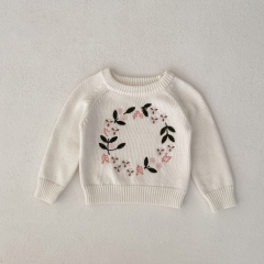 2023 New Arrival Infant Baby Girls Embroidery Solid Knitting Pullover Wholesale