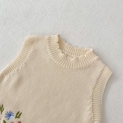 2023 Baby Girls Flower emboidery Hollow-out Solid Knitting Vestr Wholesale