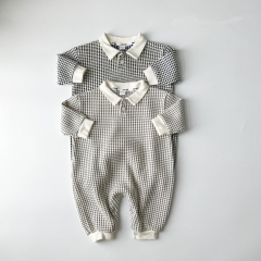 2023 New Autumn Infant Baby Boys Grid Long Sleeve Jumpsuit Wholesale