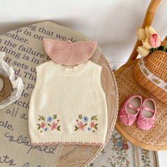 2023 Baby Girls Flower emboidery Hollow-out Solid Knitting Vestr Wholesale