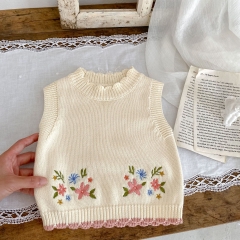 2023 Baby Girls Flower emboidery Hollow-out Solid Knitting Vestr Wholesale