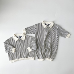 2023 New Autumn Infant Baby Boys Grid Long Sleeve Jumpsuit Wholesale
