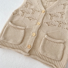 2023 Baby Unisex In Autumn 2 Colors With Pockets Hollow-out Solid Knitting Vest Wholesale
