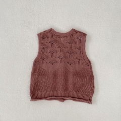 2023 Baby Unisex In Autumn 2 Colors With Pockets Hollow-out Solid Knitting Vest Wholesale