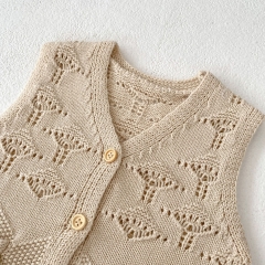 2023 Baby Unisex In Autumn 2 Colors With Pockets Hollow-out Solid Knitting Vest Wholesale