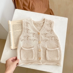 2023 Baby Unisex In Autumn 2 Colors With Pockets Hollow-out Solid Knitting Vest Wholesale