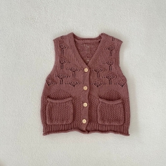 2023 Baby Unisex In Autumn 2 Colors With Pockets Hollow-out Solid Knitting Vest Wholesale
