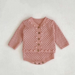 2023 New Arriavl Infants Baby Girls Romper Combo Knit Wool Balls Cardigan In Sets Wholesale