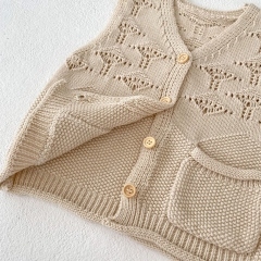 2023 Baby Unisex In Autumn 2 Colors With Pockets Hollow-out Solid Knitting Vest Wholesale