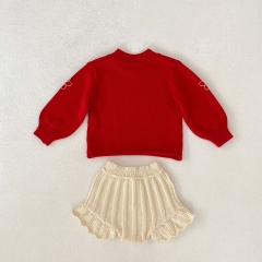 Infant Baby Girls Flowers Embroidery Coat Combo Short Pants In Sets Wholesale