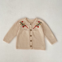 2023 Infant Baby Girls Flower Embroidery Knit Cardigan Spring & Autumn Knitwear Wholesale