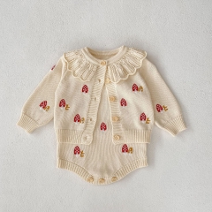 2023 New Autumn Infant Baby Girls Embroidery Knit Sweaters Combo Overalls In Sets Wholesale