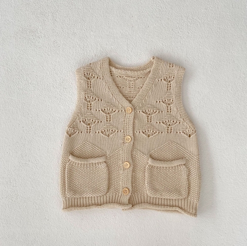 2023 Baby Unisex In Autumn 2 Colors With Pockets Hollow-out Solid Knitting Vest Wholesale