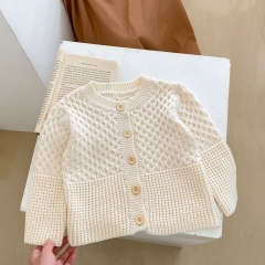 2023 New Arrival Infant Baby Girls Round-collars Hollow-out Pattern Cotton Cardigan Wholesale