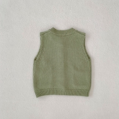 2023 New Autumn Baby Girls Embroidery Combo 2 Pockets Hollow-out Solid Knitting Vest Wholesale