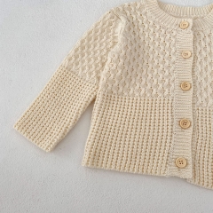 2023 New Arrival Infant Baby Girls Round-collars Hollow-out Pattern Cotton Cardigan Wholesale