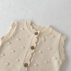 2023 New Autumn Baby Girls Knit Wool Balls Around Hollow-out Solid Knitting Vest Wholesale