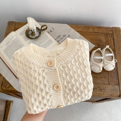 2023 New Arrival Infant Baby Girls Round-collars Hollow-out Pattern Cotton Cardigan Wholesale