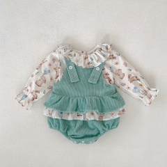 2023 Baby Girls Rabbit Design Shirt Combo Corduroy Romper In Sets Wholesale