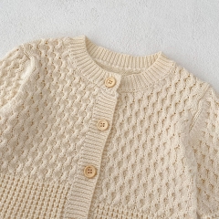 2023 New Arrival Infant Baby Girls Round-collars Hollow-out Pattern Cotton Cardigan Wholesale