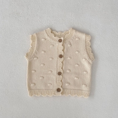 2023 New Autumn Baby Girls Knit Wool Balls Around Hollow-out Solid Knitting Vest Wholesale