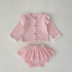 2023 New Arrival Baby Girls 0-2 years Embroidery Floral Cardigan Combo Short Pants In Sets Wholesale