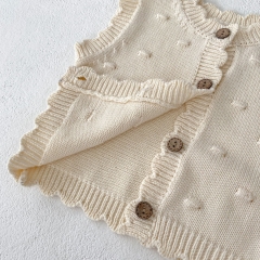 2023 New Autumn Baby Girls Knit Wool Balls Around Hollow-out Solid Knitting Vest Wholesale