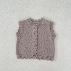 2023 New Autumn Baby Girls Knit Wool Balls Around Hollow-out Solid Knitting Vest Wholesale