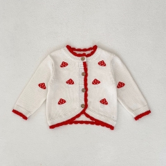 2023 Infant Baby Girls Mushroom Embroidery Long-sleeved Cardigan Wholesale